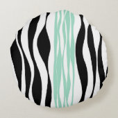 Ebb and Flow – ミントグリーン、ホワイト、ブラック ラウンドクッション (裏面)