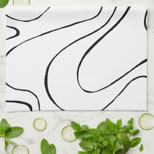 Ebb and Flow 2 – 白黒 キッチンタオル (折り畳み)