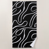 Ebb and Flow 2 - Black on White Beach Towel ビーチタオル (正面)