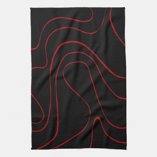 Ebb and Flow 2 in Red and Black キッチンタオル (縦)