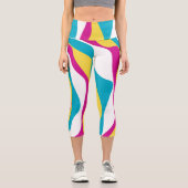 Ebb and Flow 4 -ターコイズ、黄、ピンク、白 カプリレギンス (正面)