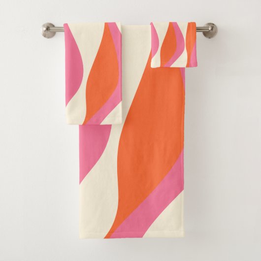 Ebb and Flow 4 – ピンク、オレンジ、クリーム バスタオルセット (インサイチュ)