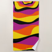 Ebb and Flow 4 – ブラック、ピンク、オレンジ、イエロー ビーチタオル (正面)