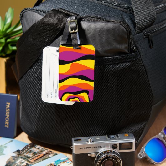 Ebb and Flow 4 – ブラック、ピンク、オレンジ、イエロー ラゲッジタグ (正面&裏面)