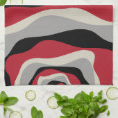 Ebb and Flow 4 – 赤、灰色、黒、およびボーン白 キッチンタオル (折り畳み)