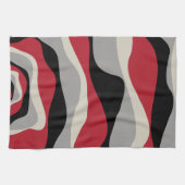 Ebb and Flow 4 – 赤、灰色、黒、およびボーン白 キッチンタオル (横)