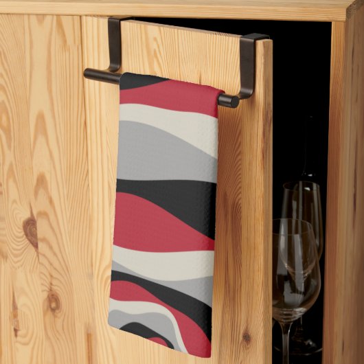 Ebb and Flow 4 – 赤、灰色、黒、およびボーン白 キッチンタオル (三つ折り)