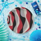 Ebb and Flow 4 – 赤、灰色、黒、およびボーン白 ペーパープレート (パーティー)