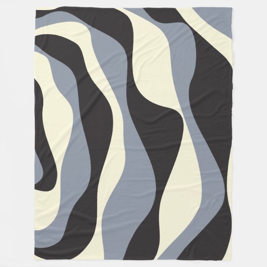 Ebb and Flow 4 in Black, Gray, and Cream フリースブランケット (正面)