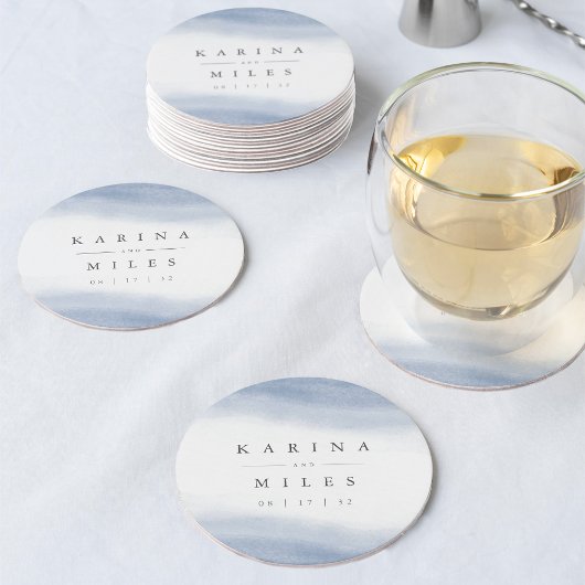 Ebb Tide Coastal Water Color 結婚's ラウンドペーパーコースター