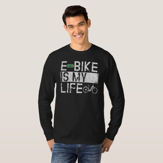 EbikeサイクリングレトロEバイクサイクリスト電池自転車 Tシャツ (正面フル)