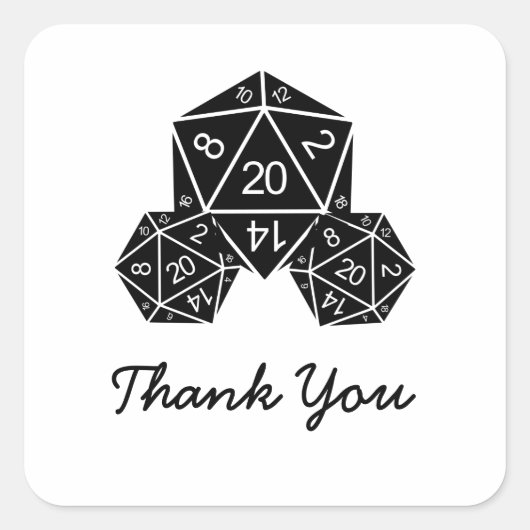 Ebony D20サイコロありがとうステッカー スクエアシール (正面)
