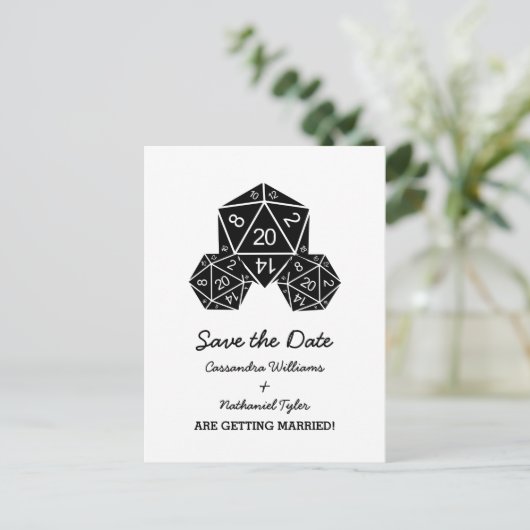 Ebony D20サイコロ日付ポストカードの保存 案内ポストカード (スタンド正面)