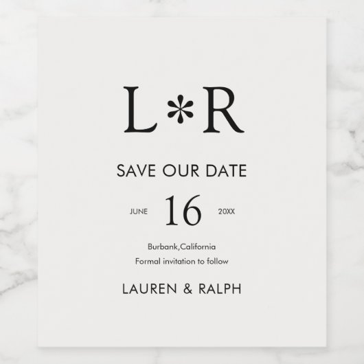 Ebony & Ivory | Stylish Wedding Save the Date Wine ワインラベル (シングルラベル)