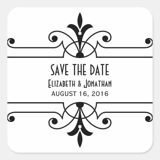 Ebony v2 ファンシー Decaral Save the Date Stickers スクエアシール (正面)