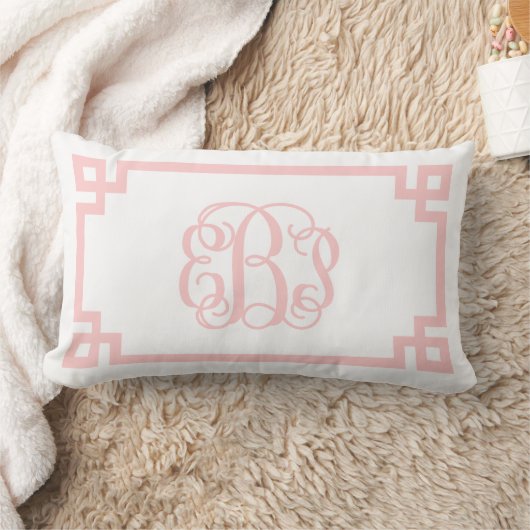 EBP Light Pink Greek Key Script Monogram ランバークッション (ブランケット)
