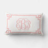 EBP Light Pink Greek Key Script Monogram ランバークッション (正面)