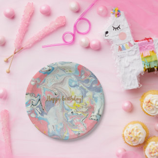 ​Ebru Pastel Abstract — Whimsical Paper Plates ペーパープレート
