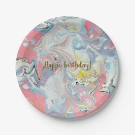 ​Ebru Pastel Abstract — Whimsical Paper Plates ペーパープレート