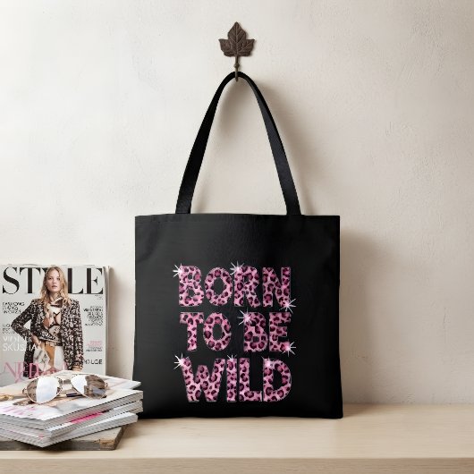 Eccentric Black Bag with Pink Leopard Quote トートバッグ