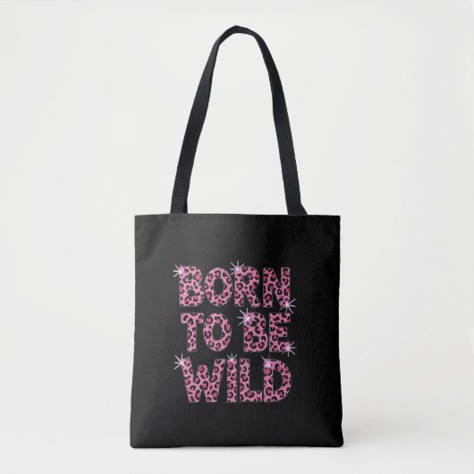 Eccentric Black Bag with Pink Leopard Quote トートバッグ (正面)