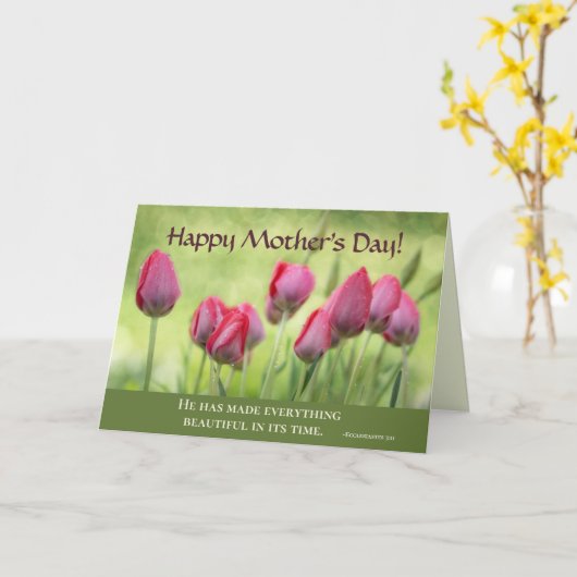 Ecclesiastes 3:11, Bible Verse Mother's Day Tullip カード (黄色い花)