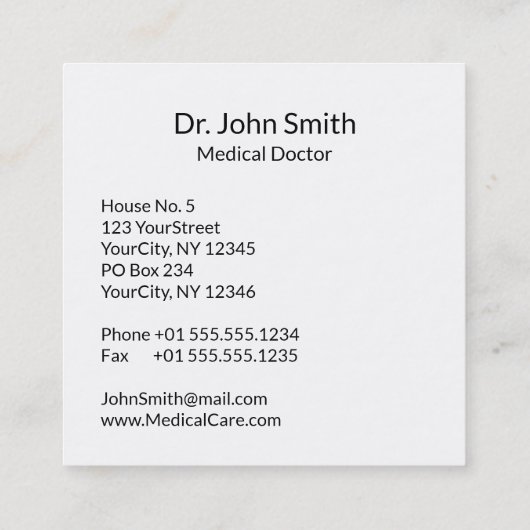 ECG波EKGハートビートライン医療聴診器 スクエア名刺 (裏面)