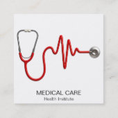 ECG波EKGハートビートライン医療聴診器 スクエア名刺 (正面)
