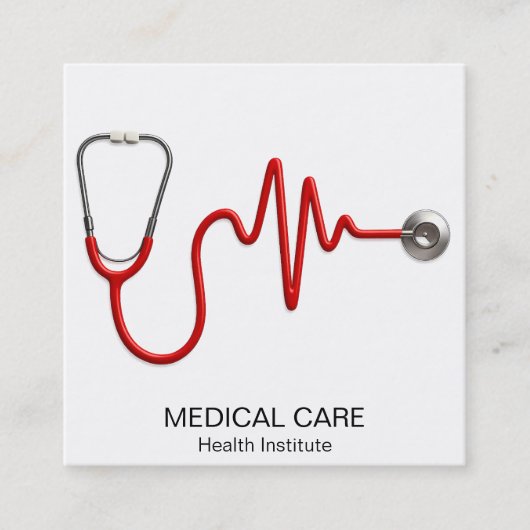 ECG波EKGハートビートライン医療聴診器 スクエア名刺 (正面)