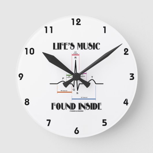 ECG/EKGハートビート内でLife's Musicが検出 ラウンド壁時計 (正面)