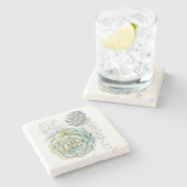 Echeveriaの水気が多いイラストレーションの石のコースター ストーンコースター (横)