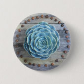 Echeveria Imbricataおよび藤の種のSucculents 缶バッジ (正面)