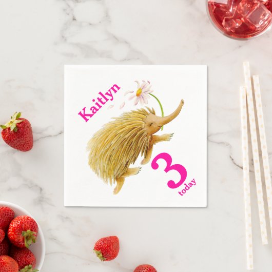 Echidna水彩アート3rd誕生日ナプキン スタンダードカクテルナプキン (インサイチュ)