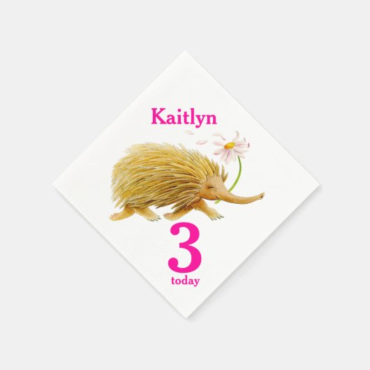 Echidna水彩アート3rd誕生日ナプキン スタンダードカクテルナプキン (角)