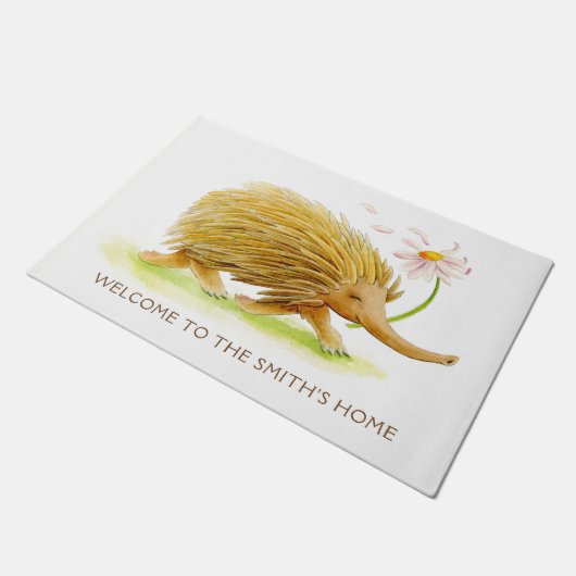 Echidna whimsy動物の水のカラーアートカスタム ドアマット (アングル)