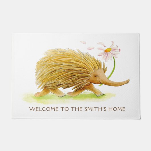 Echidna whimsy動物の水のカラーアートカスタム ドアマット (正面)