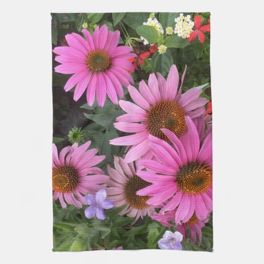 Echinacea coneflowers tea towel キッチンタオル (縦)