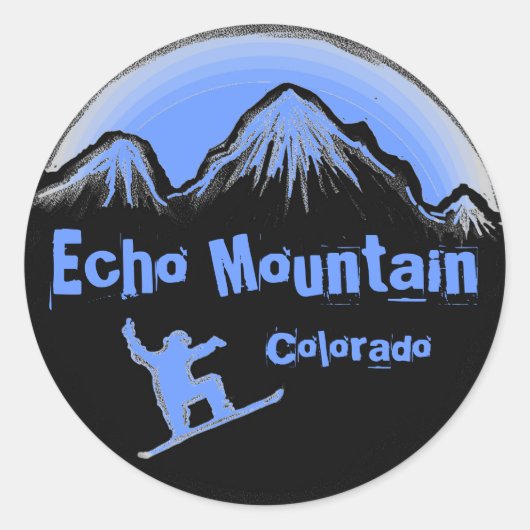 Echo Mountain Coloradoブルースノーボーダーステッカー ラウンドシール (正面)