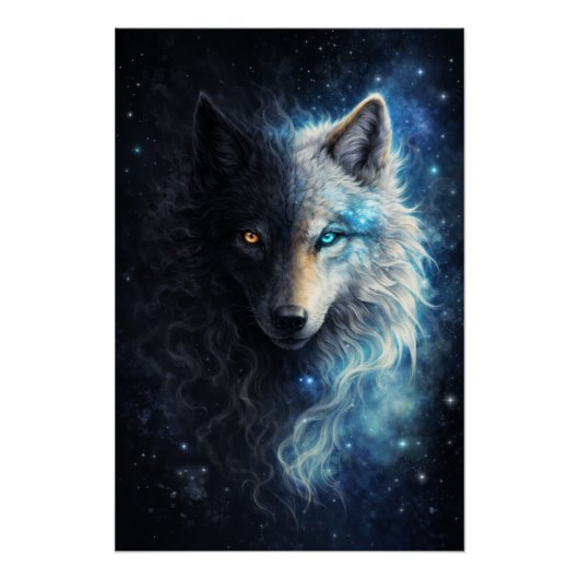 Echo of Duality – Cosmic Twin Wolf | Dark & Light ポスター (正面)