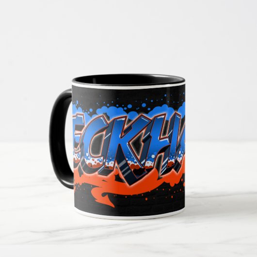 Eckhard Vorname Name Graffiti blue orange Tasse マグカップ (正面左)