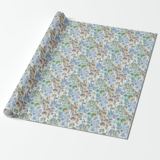 Eclectic Azure Emerald Playful Floral Pattern ラッピングペーパー (アンロールド)