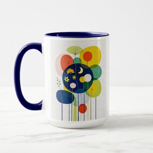 Eclectic Cosmic Bloom Modern Retro Dark Botanical マグカップ (左)