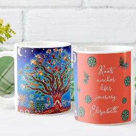 Eclectic Tree of Life 感動的 Blue Boho Mug コーヒーマグカップ