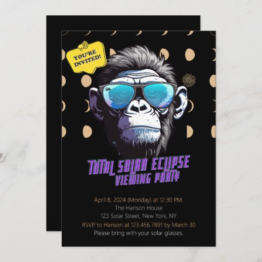 Eclipseの太陽の表示パーティー招待状合計2024 招待状 (正面/裏面)