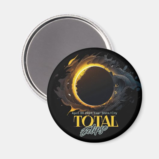 Eclipseギフト太陽の2024あなたの街の州ブラック マグネット (正面/裏面)