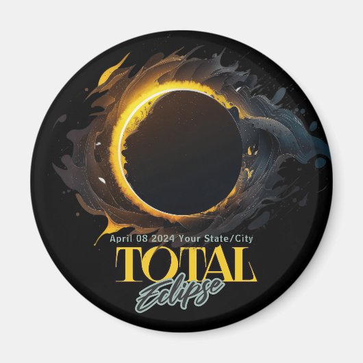 Eclipseギフト太陽の2024あなたの街の州ブラック マグネット (正面)