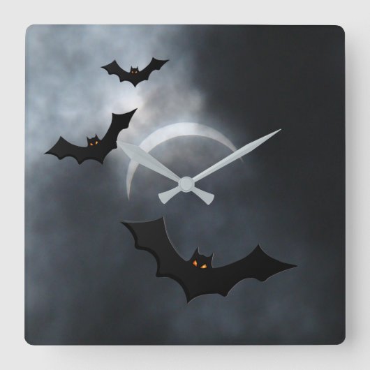 Eclipse不気味のハロウィーンこうもり スクエア壁時計 (正面)