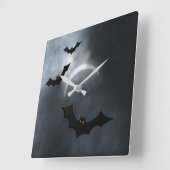 Eclipse不気味のハロウィーンこうもり スクエア壁時計 (傾斜)