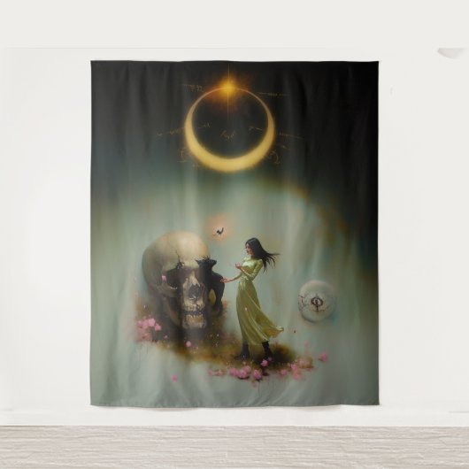 Eclipse巫女月オカルトダークウィッチーAIアート タペストリー (正面)
