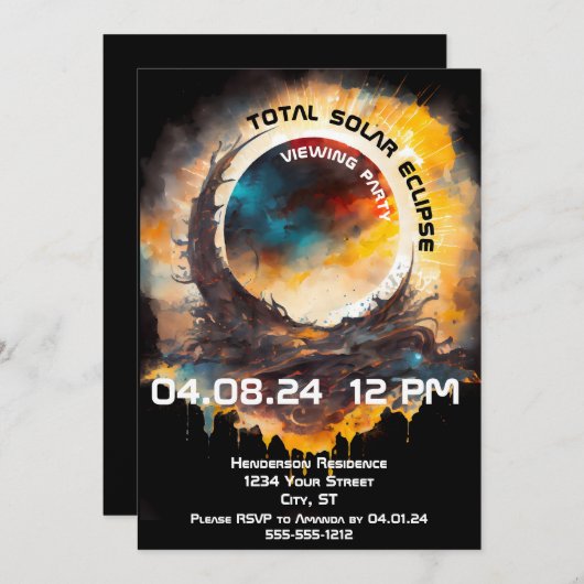 Eclipse表示太陽のパーティーのカスタマイズ 招待状 (正面/裏面)